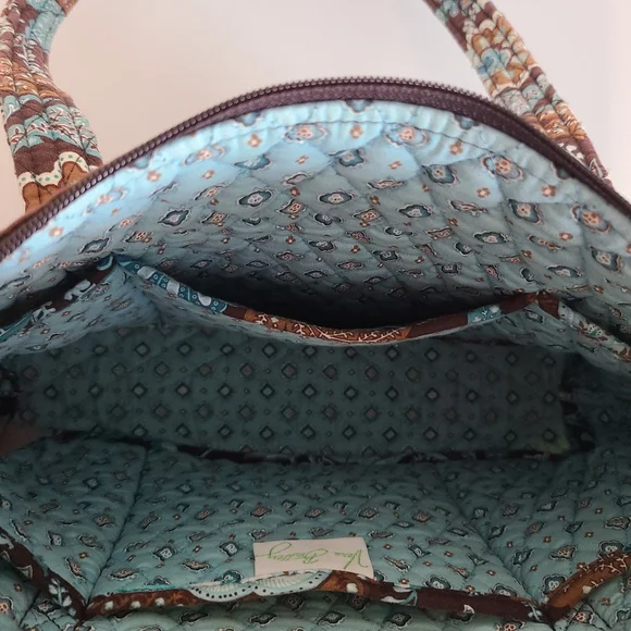 Vera Bradley Java Blue Tote Purse Shoulder Bag Brown Blue Floral 2006 Pattern - Picture 11 of 16